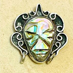 VTG DANNY'S Taxco Mexico Sterling Silver Abalone Carved Head Pin Brooch Pendant